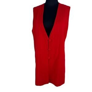 Vintage 90s Red Longline Vest Tailored Covered Buttons S/M Power Dressing